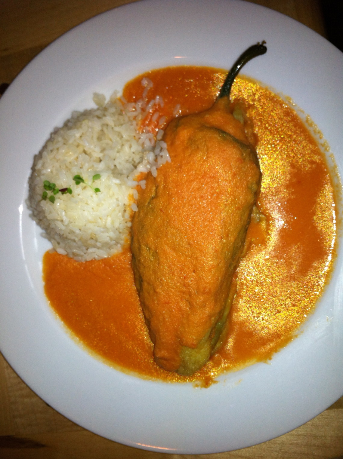 Poblano Chile stuffed with "panela" cheese "Chile relleno con queso panela" 